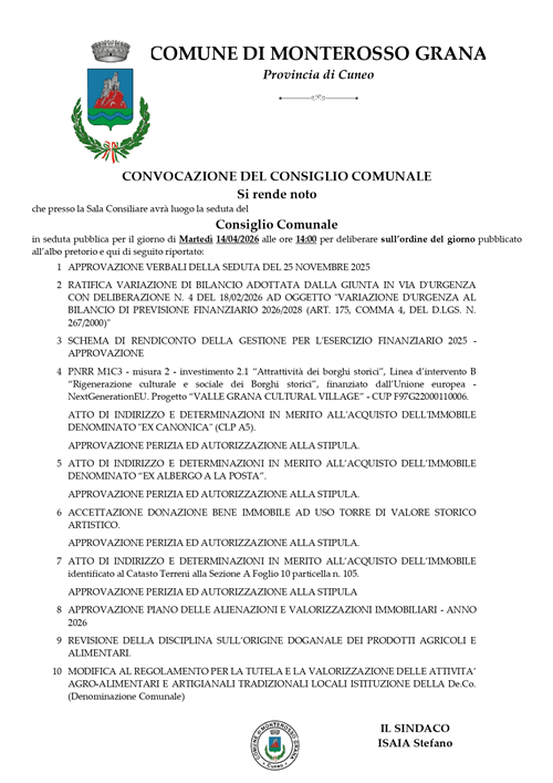 Convocazione del Consiglio Comunale